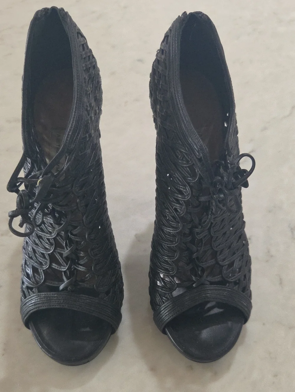 Tabitha Simmons Woven Peep-Toe Women’s Heels in Black